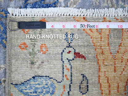 Grey 2'7" x 10'1" Oushak And Peshawar Hand knotted Wool Rug - Sku: O074364