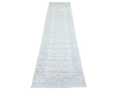 Peshawar Oushak hand-knotted wool runner in Ivory & Goose Gray, 2'7" x 9'11" — SKU O074371