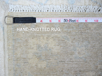 Peshawar Oushak hand-knotted wool runner in Ivory & Goose Gray, 2'7" x 9'11" — SKU O074371 (view 6)