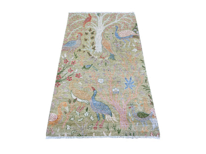 Green 3'0" x 5'2" Oushak / Peshawar Hand knotted Wool Rug - Sku: O074412
