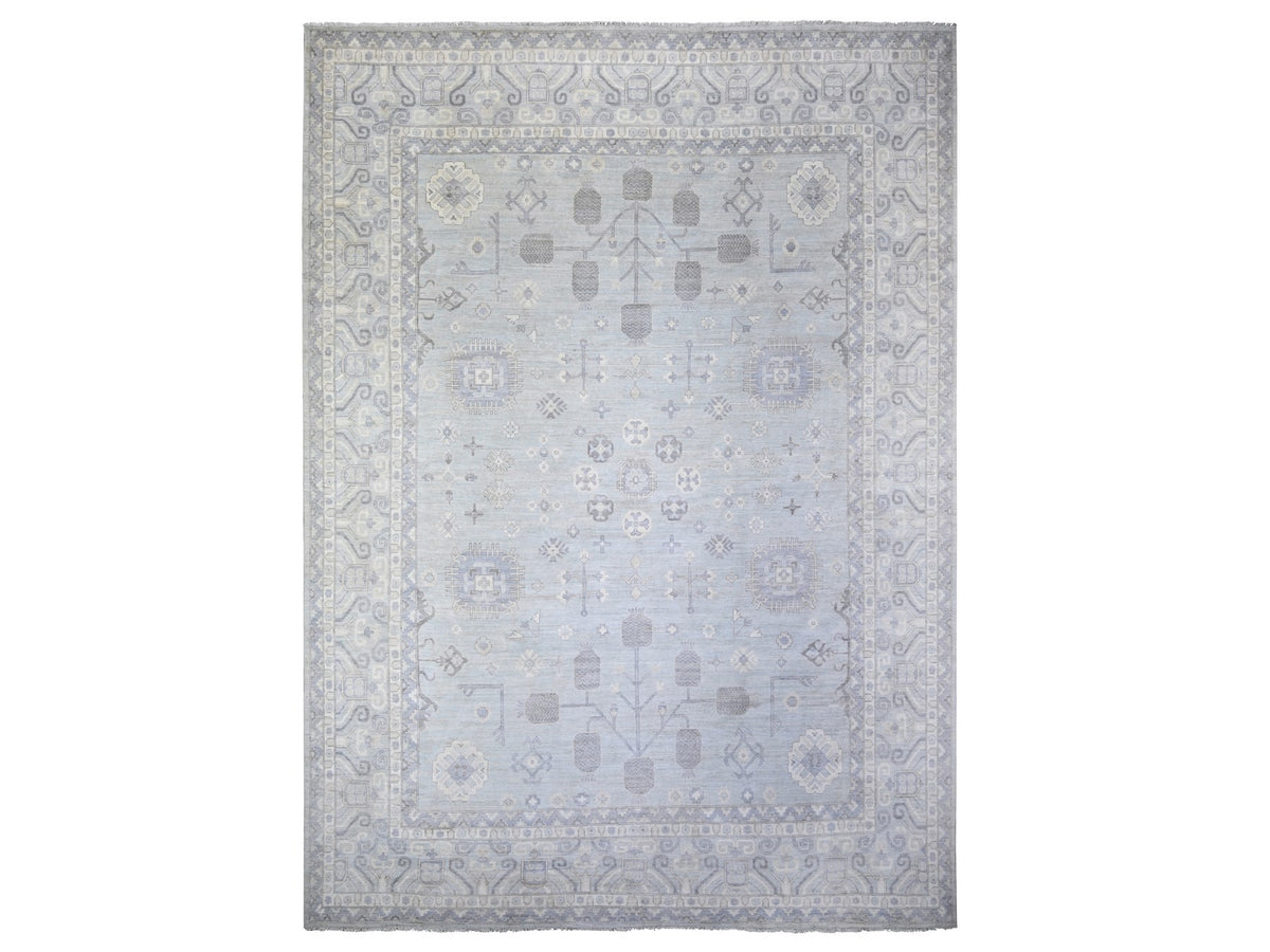 Khotan Oushak hand-knotted wool rug in Gray & Chrome Gray, 11'10" x 16'3" — SKU O074465