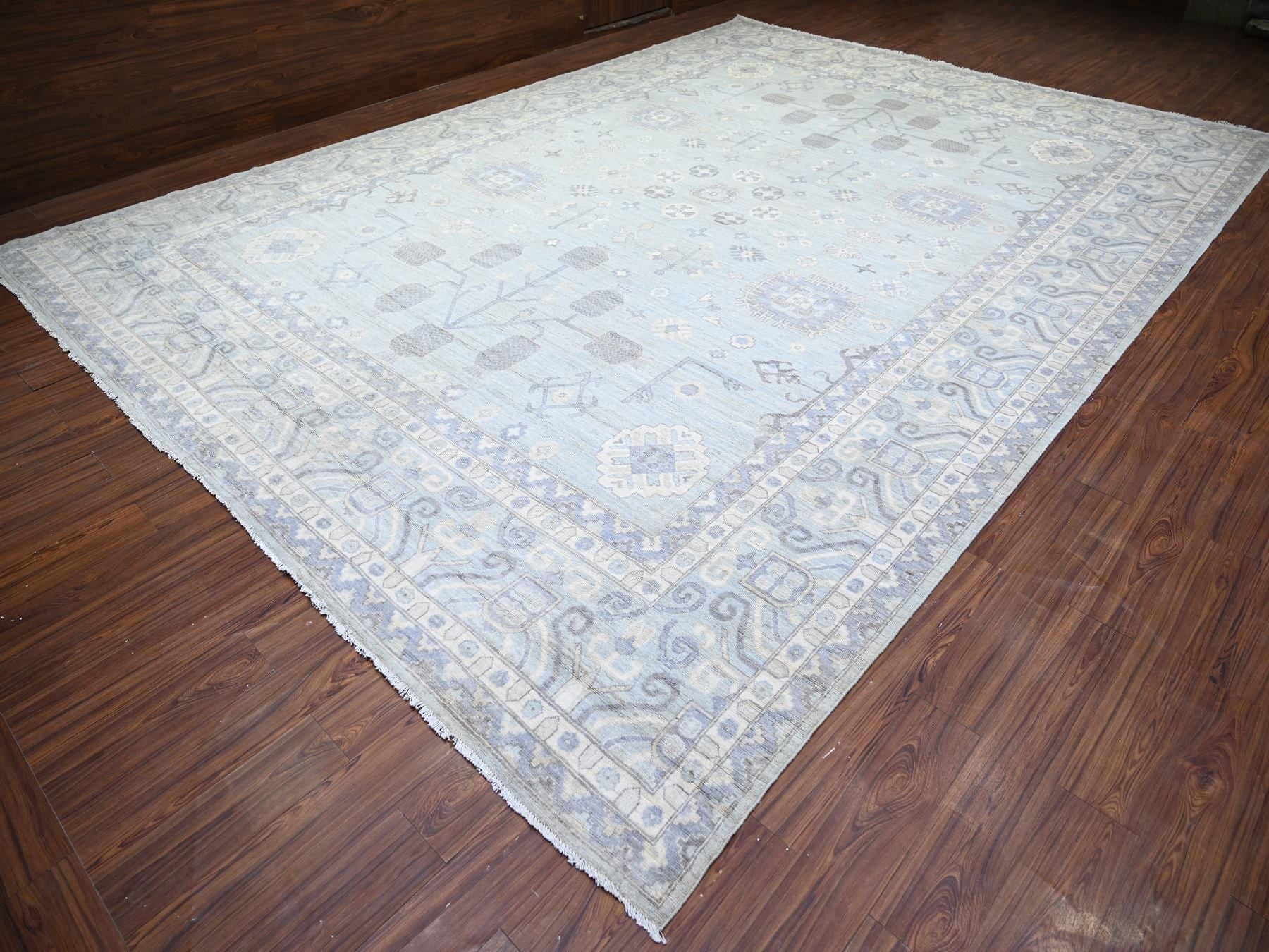 Khotan Oushak hand-knotted wool rug in Gray & Chrome Gray, 11'10" x 16'3" — SKU O074465 (view 3)