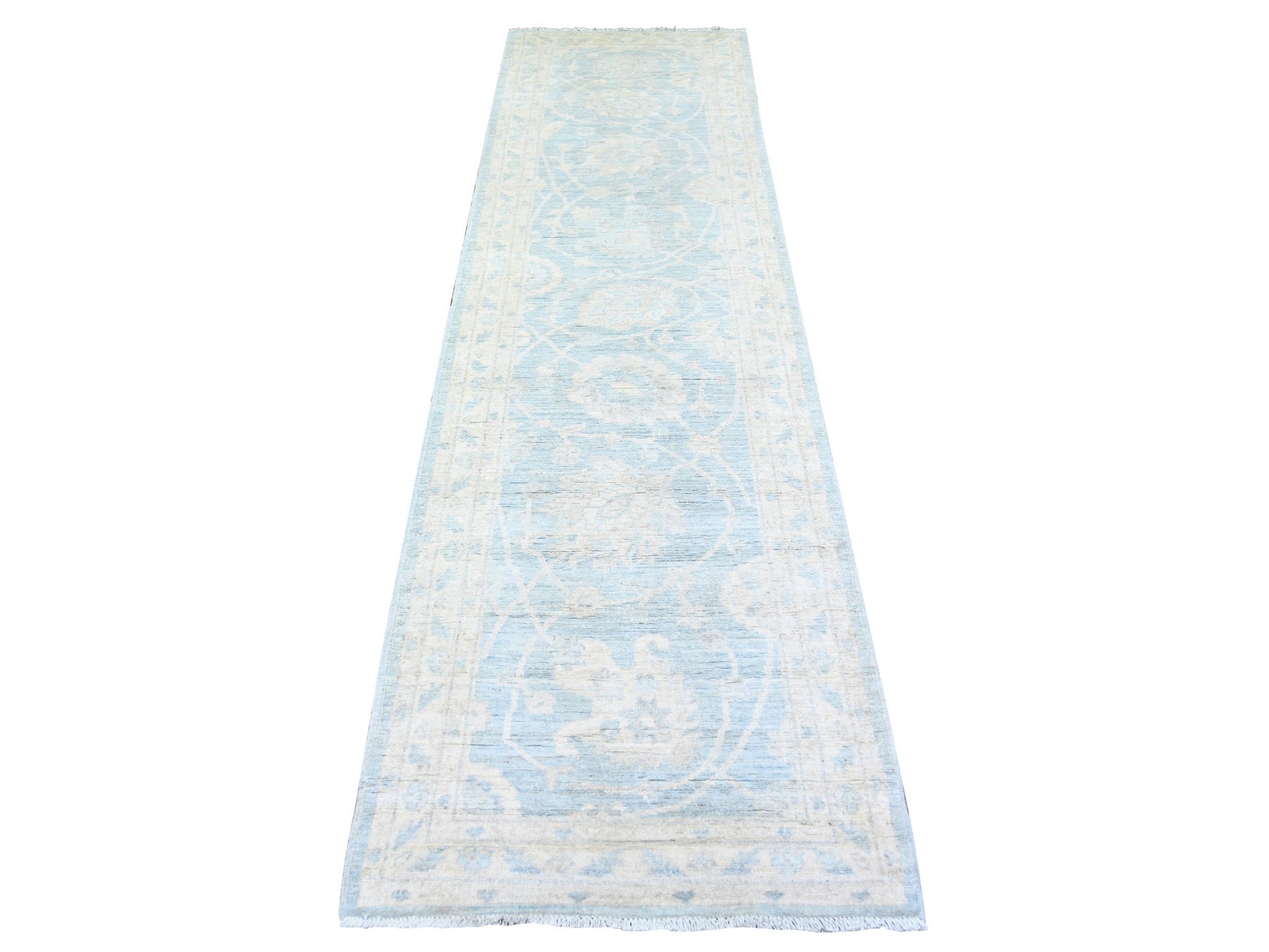 Blue 2'8" x 9'9" Oushak / Peshawar Hand knotted Wool Rug - Sku: O074470