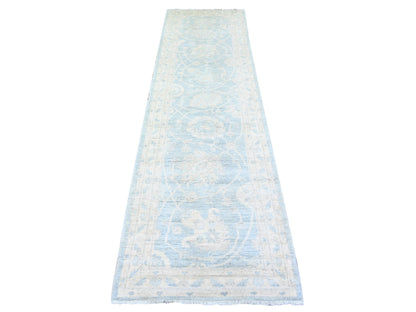 Blue 2'8" x 9'9" Oushak And Peshawar Hand knotted Wool Rug - Sku: O074470