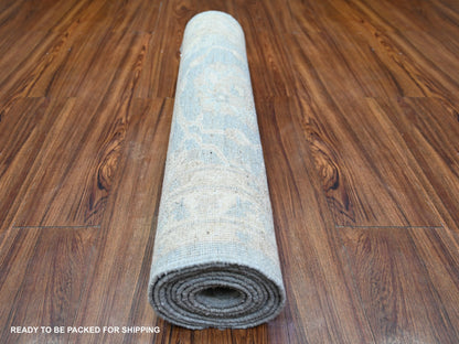 Blue 2'8" x 9'9" Oushak And Peshawar Hand knotted Wool Rug - Sku: O074470