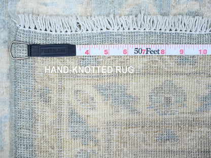 Blue 2'8" x 9'9" Oushak And Peshawar Hand knotted Wool Rug - Sku: O074470