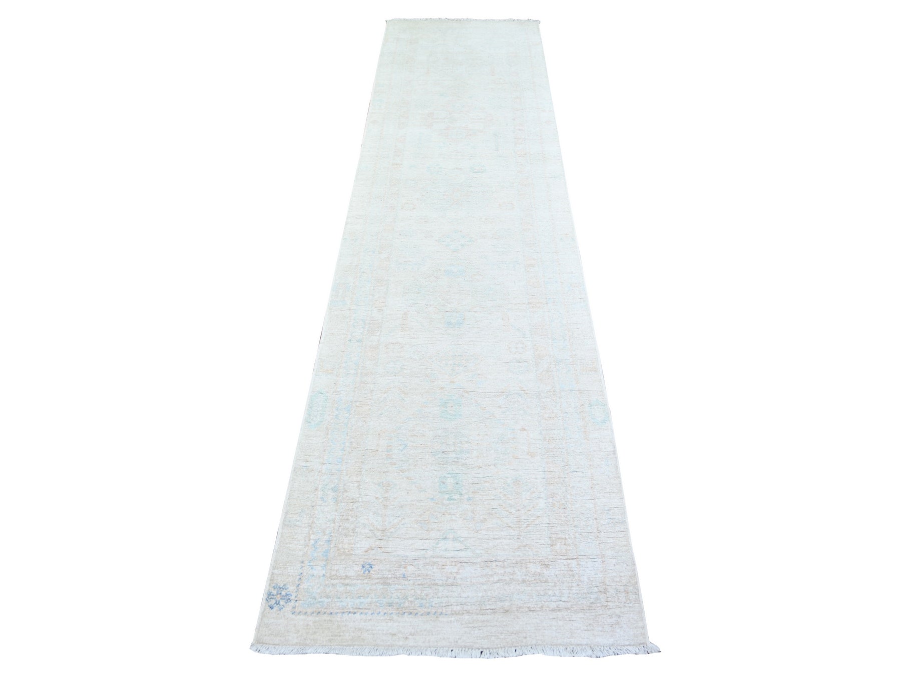 Peshawar Oushak hand-knotted wool runner in Ivory, 2'5" x 9'5" — SKU O074471