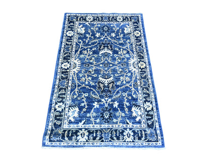 Blue 2'10" x 4'8" Oushak And Peshawar Hand knotted Wool Rug - Sku: O074473