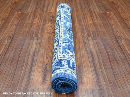 Blue 2'10" x 4'8" Oushak And Peshawar Hand knotted Wool Rug - Sku: O074473