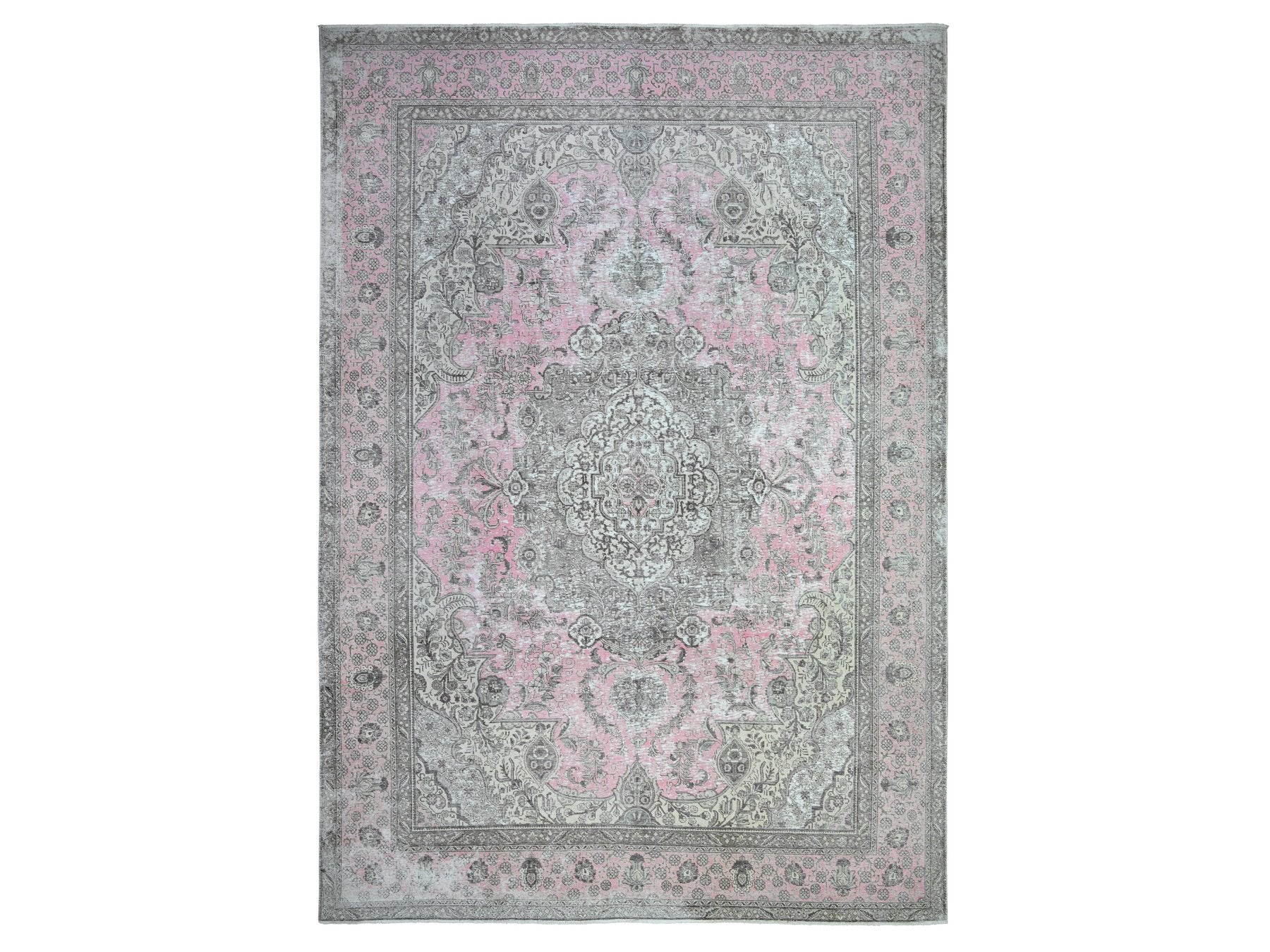 Tabriz Vintage hand-knotted wool rug in Pink, 11'3" x 15'9" — SKU O074481