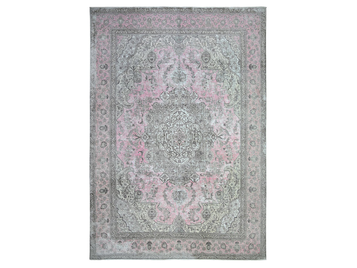 Tabriz Vintage hand-knotted wool rug in Pink, 11'3" x 15'9" — SKU O074481
