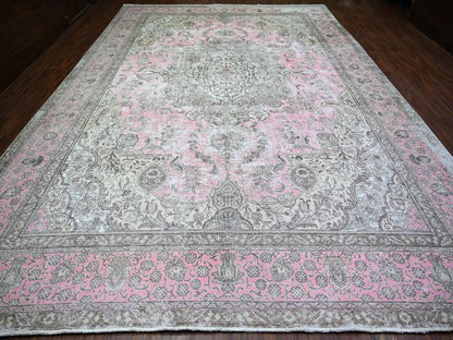 Tabriz Vintage hand-knotted wool rug in Pink, 11'3" x 15'9" — SKU O074481 (view 2)