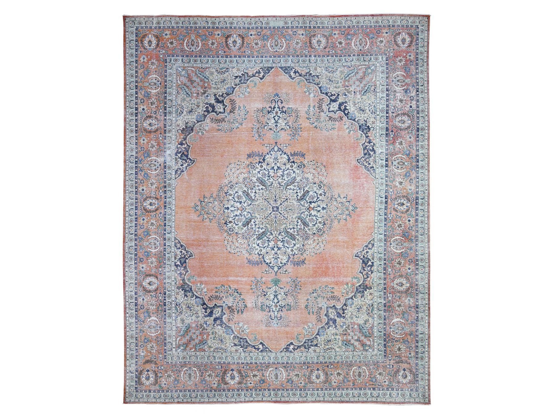 Tabriz Vintage hand-knotted wool rug in Orange, 12'2" x 15'2" — SKU O074483