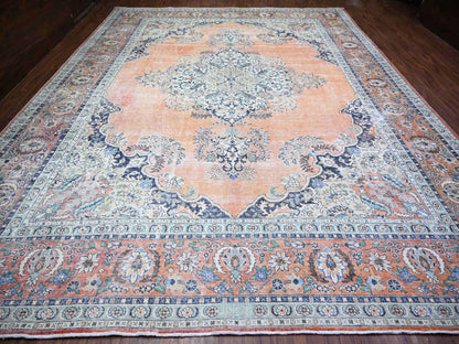 Tabriz Vintage hand-knotted wool rug in Orange, 12'2" x 15'2" — SKU O074483 (view 2)