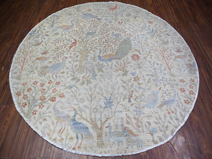 Ivory 7'11" x 7'11" Oushak And Peshawar Hand knotted Wool Rug - Sku: O074496