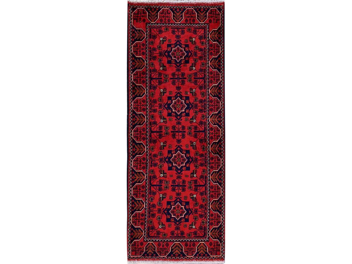 Tribal & Geometric hand-knotted wool runner in Red, 1'9" x 4'8" — SKU O0744
