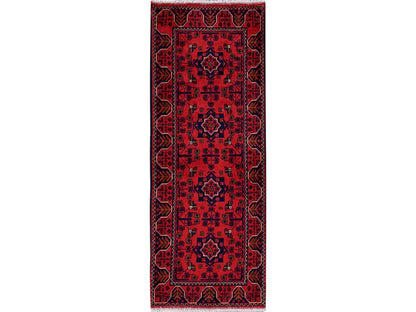 Tribal & Geometric hand-knotted wool runner in Red, 1'9" x 4'8" — SKU O0744