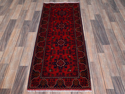 Tribal & Geometric hand-knotted wool runner in Red, 1'9" x 4'8" — SKU O0744 (view 2)