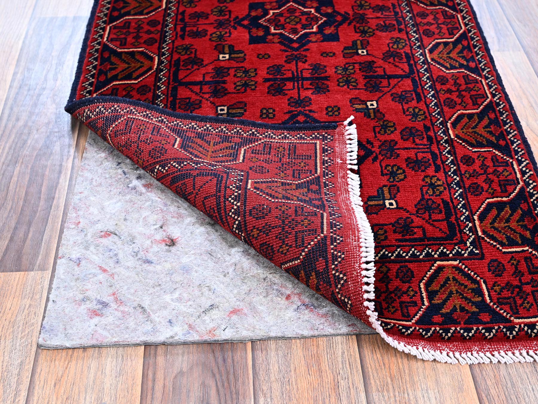 Tribal & Geometric hand-knotted wool runner in Red, 1'9" x 4'8" — SKU O0744 (view 3)