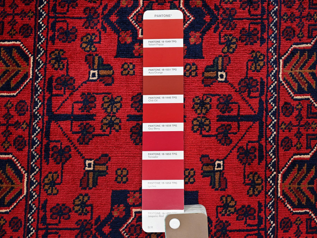 Tribal & Geometric hand-knotted wool runner in Red, 1'9" x 4'8" — SKU O0744 (view 4)