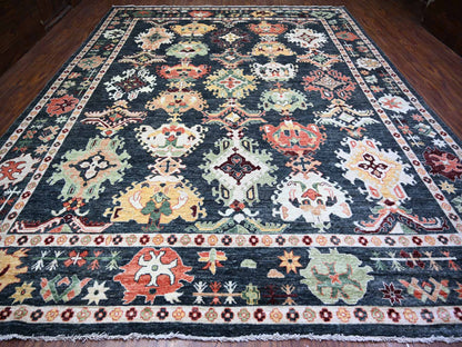Black 11'9" x 14'7" Oushak And Peshawar Hand knotted Wool Rug - Sku: O074504