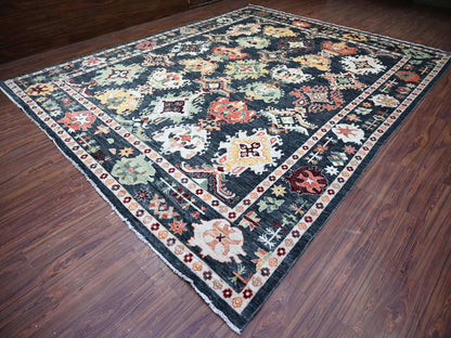 Black 11'9" x 14'7" Oushak And Peshawar Hand knotted Wool Rug - Sku: O074504
