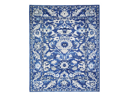 Blue 8'2" x 9'8" Oushak And Peshawar Hand knotted Wool Rug - Sku: O074507