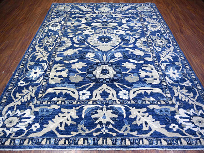 Blue 8'2" x 9'8" Oushak And Peshawar Hand knotted Wool Rug - Sku: O074507