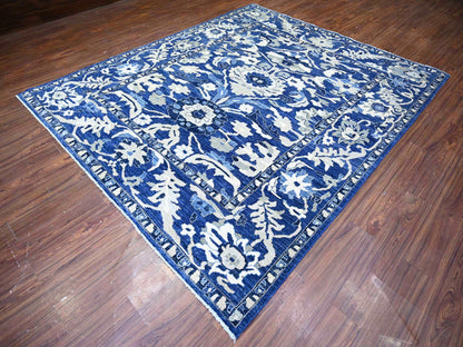 Blue 8'2" x 9'8" Oushak And Peshawar Hand knotted Wool Rug - Sku: O074507