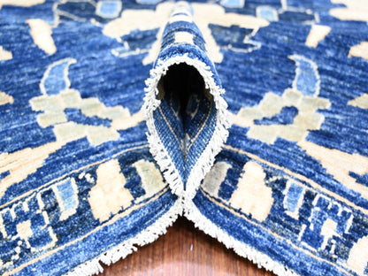 Blue 8'2" x 9'8" Oushak And Peshawar Hand knotted Wool Rug - Sku: O074507