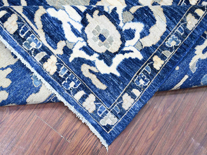 Blue 8'2" x 9'8" Oushak And Peshawar Hand knotted Wool Rug - Sku: O074507