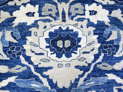 Blue 8'2" x 9'8" Oushak And Peshawar Hand knotted Wool Rug - Sku: O074507