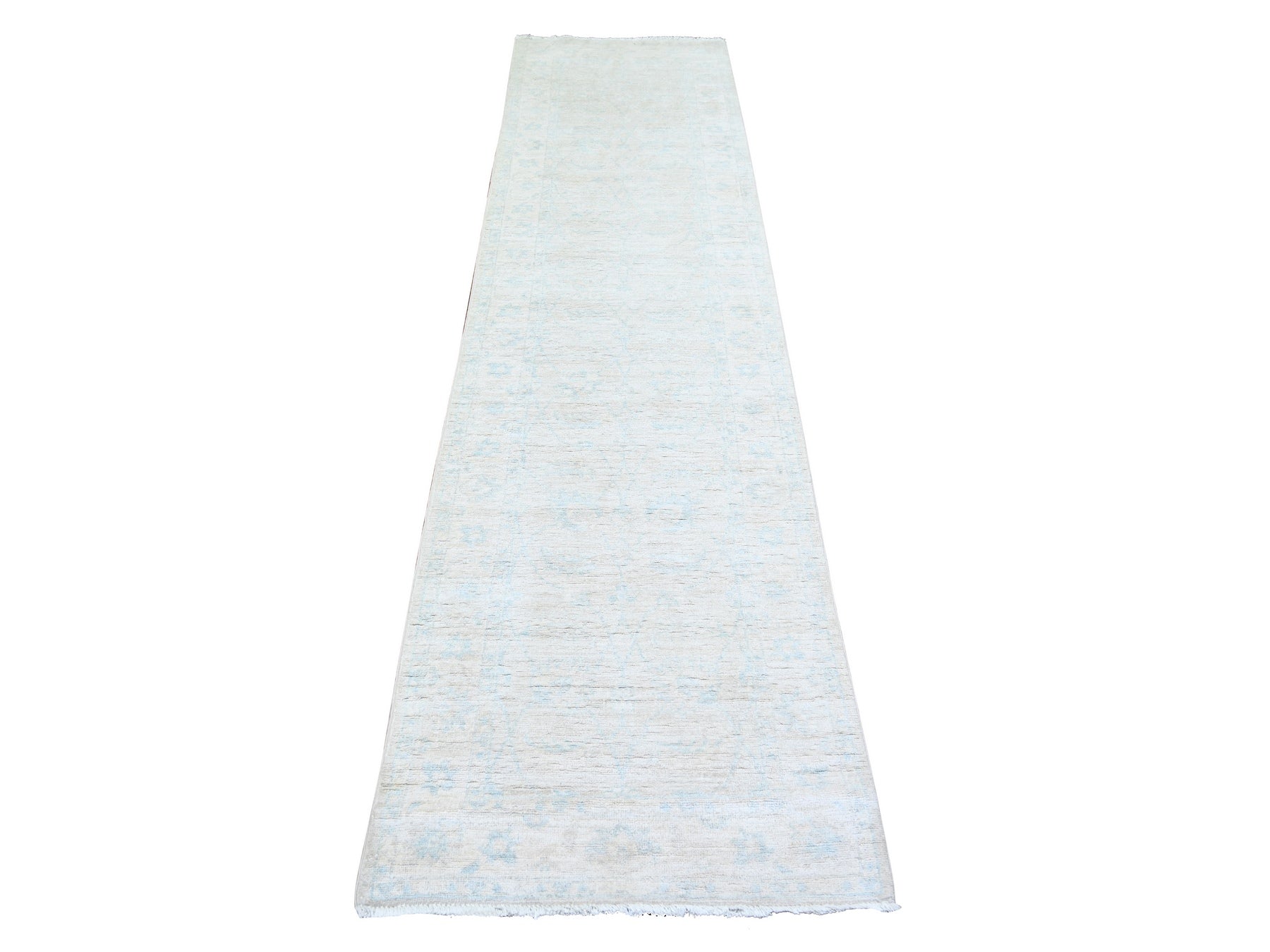 Ivory 2'5" x 9'6" Oushak / Peshawar Hand knotted Wool Rug - Sku: O074509