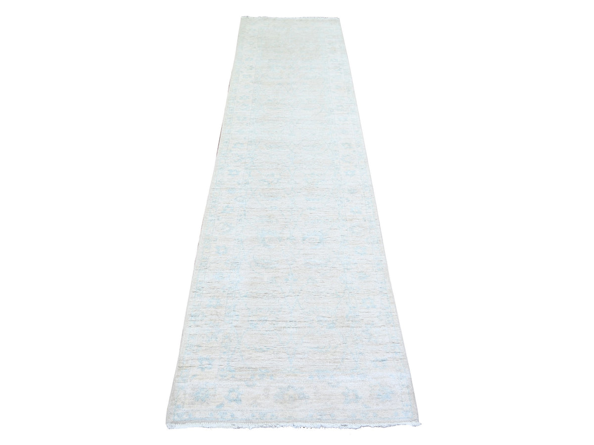 Peshawar Oushak hand-knotted wool runner in Ivory, 2'5" x 9'6" — SKU O074509