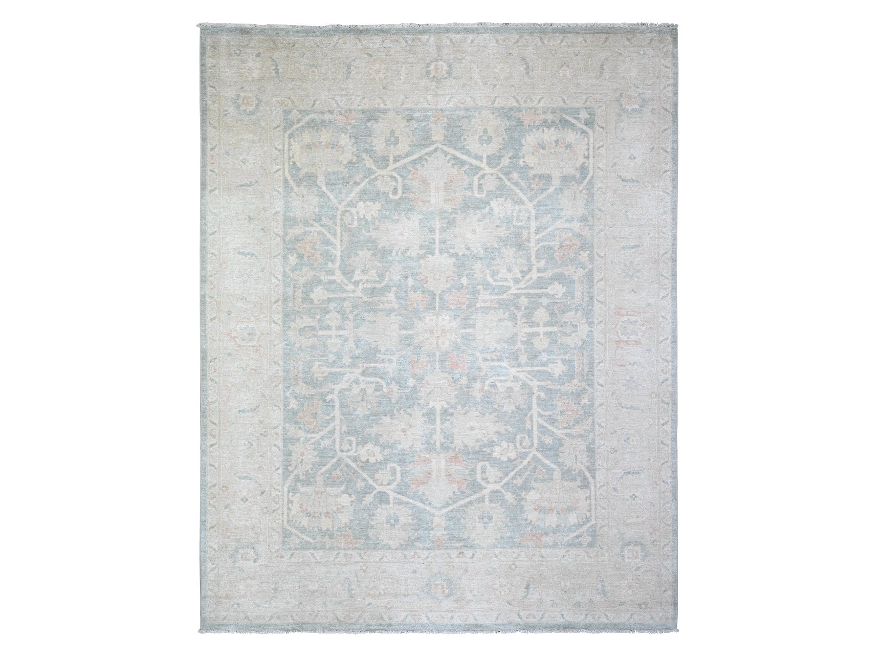 Grey 7'11" x 9'7" Oushak And Peshawar Hand knotted Wool Rug - Sku: O074515