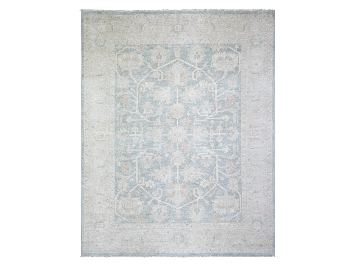 Peshawar Oushak hand-knotted wool rug in Gray & Silver, 7'11" x 9'7" — SKU O074515