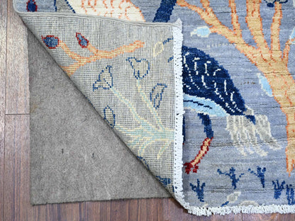 Grey 2'7" x 7'8" Oushak And Peshawar Hand knotted Wool Rug - Sku: O074533