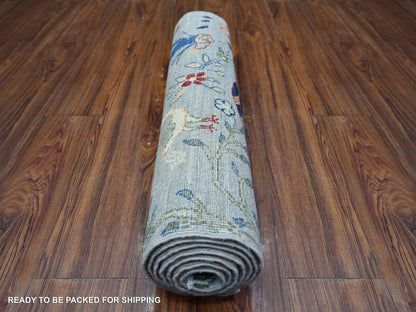 Grey 2'7" x 7'8" Oushak And Peshawar Hand knotted Wool Rug - Sku: O074533