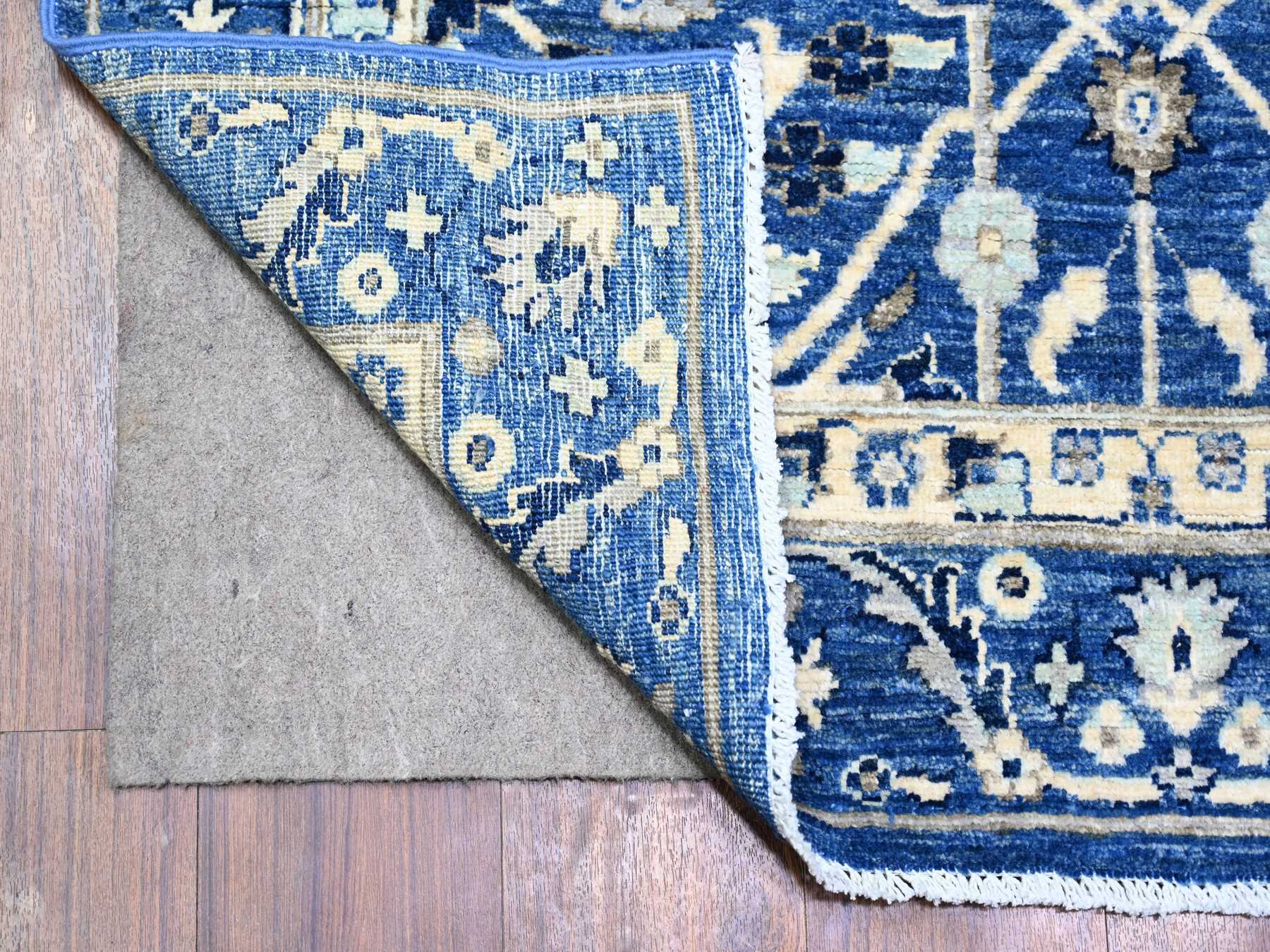 Blue 3'7" x 9'11" Traditional Hand knotted Wool Rug - Sku: O074542