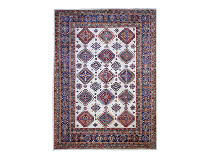 Kazak Kazak hand-knotted wool rug in Ivory & Air Force Blue, 8'4" x 11'5" — SKU O074547