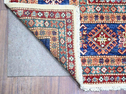 Kazak Kazak hand-knotted wool rug in Ivory & Air Force Blue, 8'4" x 11'5" — SKU O074547 (view 4)