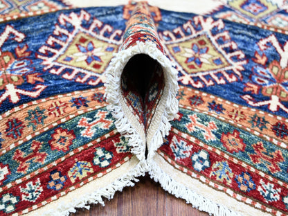 Kazak Kazak hand-knotted wool rug in Ivory & Air Force Blue, 8'4" x 11'5" — SKU O074547 (view 5)