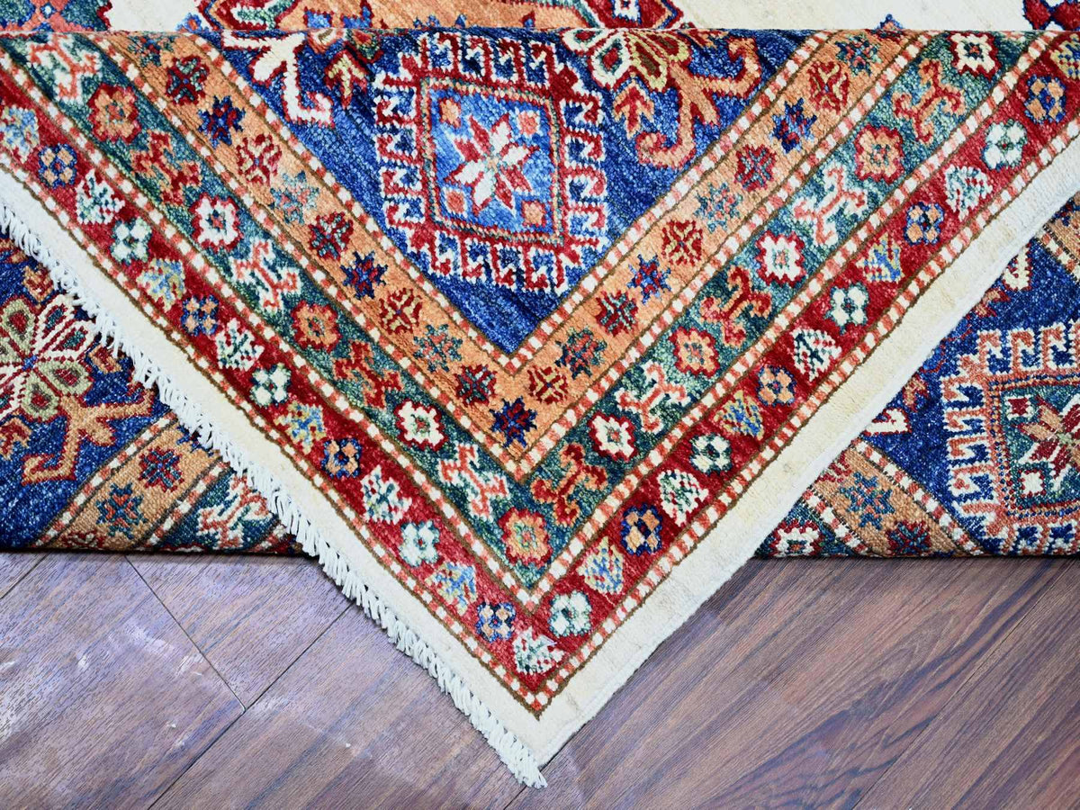 Kazak Kazak hand-knotted wool rug in Ivory & Air Force Blue, 8'4" x 11'5" — SKU O074547 (view 6)