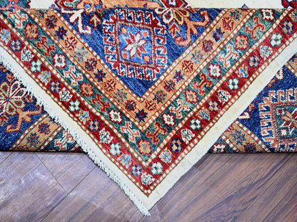 Kazak Kazak hand-knotted wool rug in Ivory & Air Force Blue, 8'4" x 11'5" — SKU O074547 (view 6)