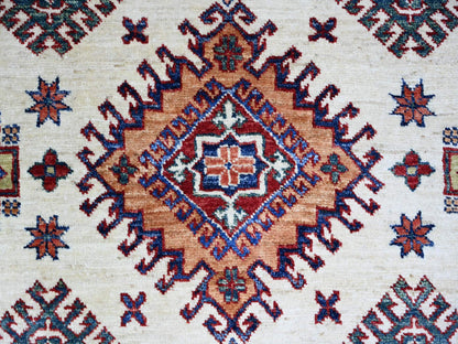 Kazak Kazak hand-knotted wool rug in Ivory & Air Force Blue, 8'4" x 11'5" — SKU O074547 (view 8)