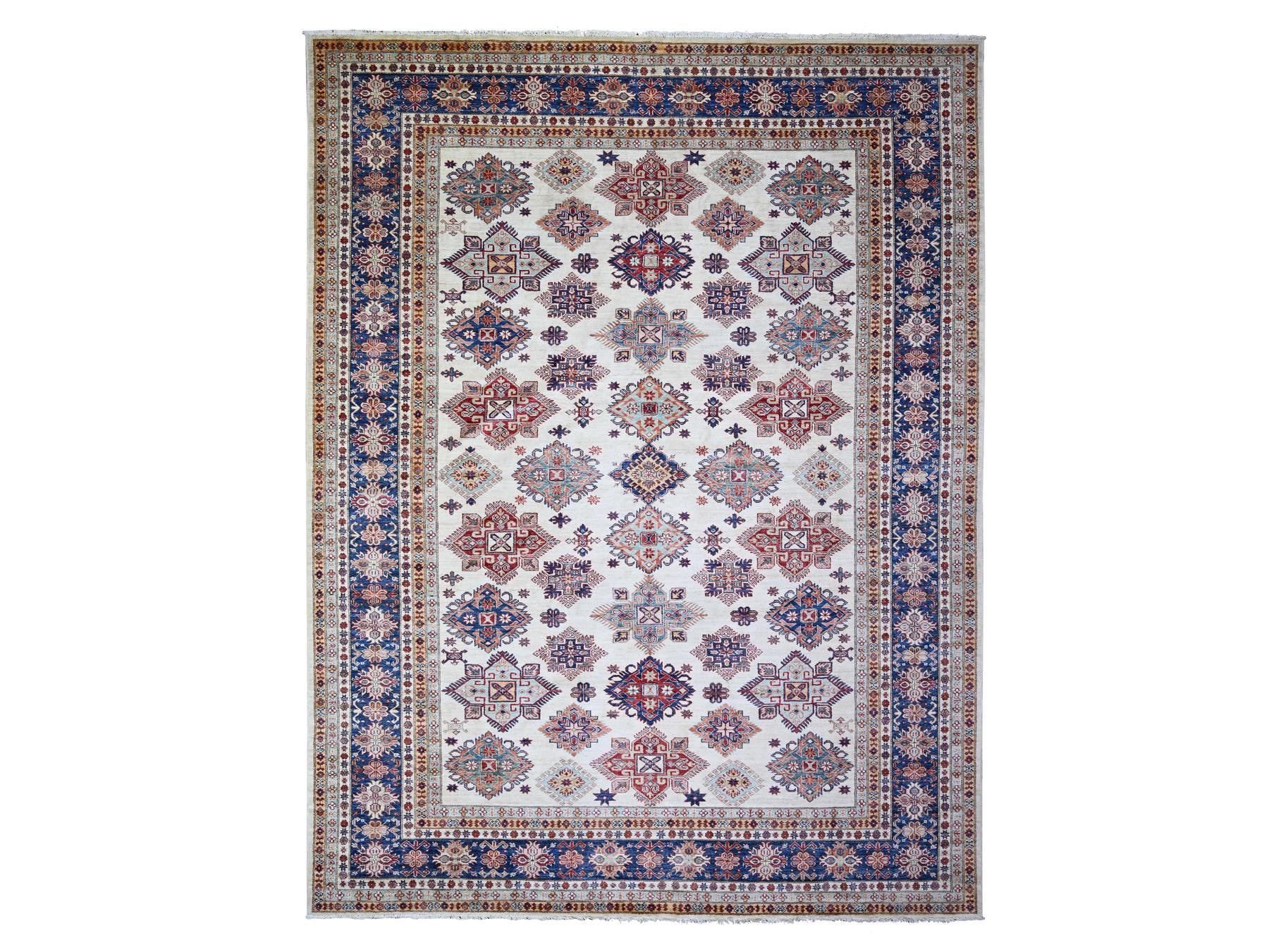 Kazak Oushak hand-knotted wool rug in Ivory & Blue, 9'2" x 11'10" — SKU O074551