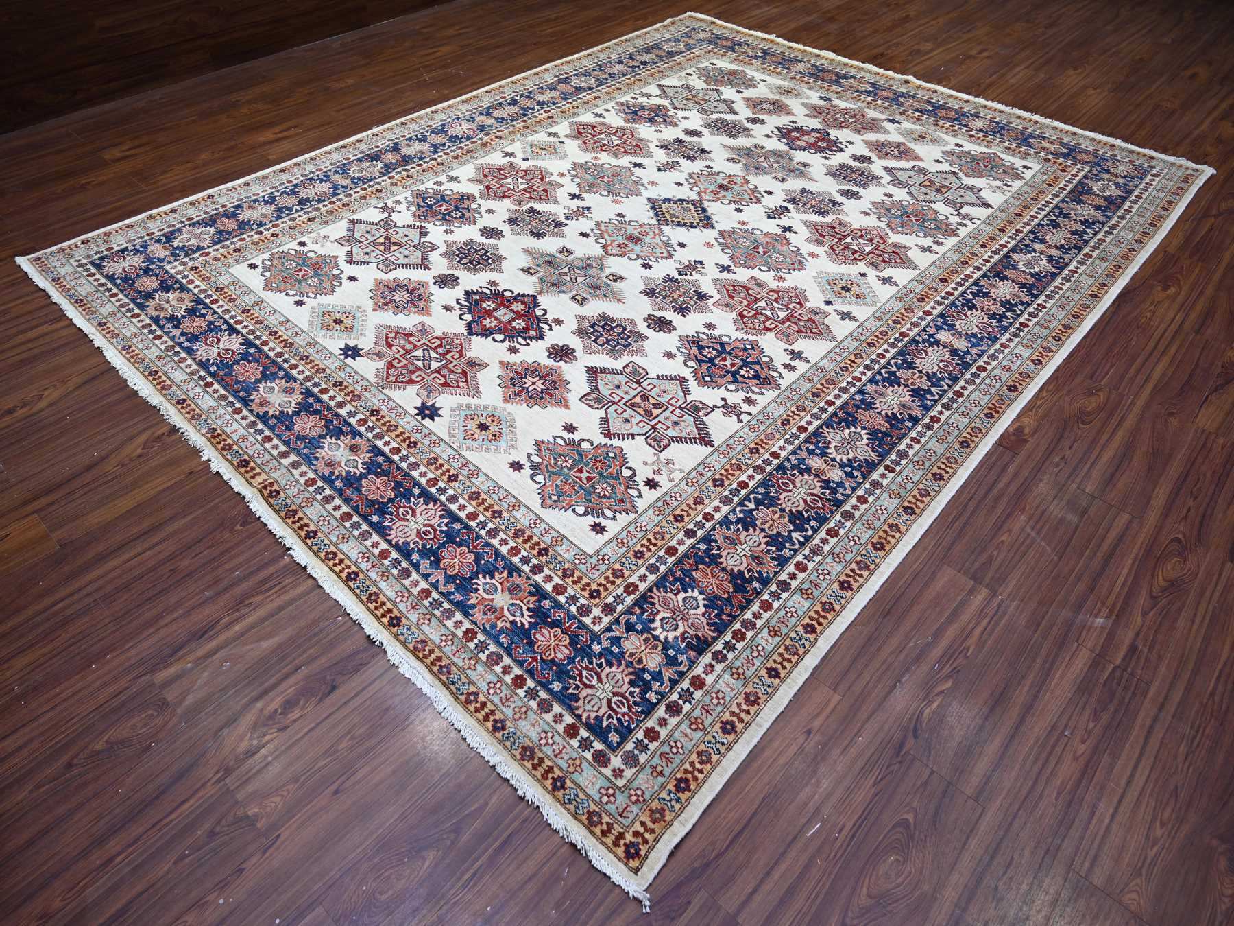 Kazak Oushak hand-knotted wool rug in Ivory & Blue, 9'2" x 11'10" — SKU O074551 (view 3)