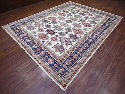 Kazak Oushak hand-knotted wool rug in Ivory & Blue, 9'2" x 11'10" — SKU O074551 (view 3)