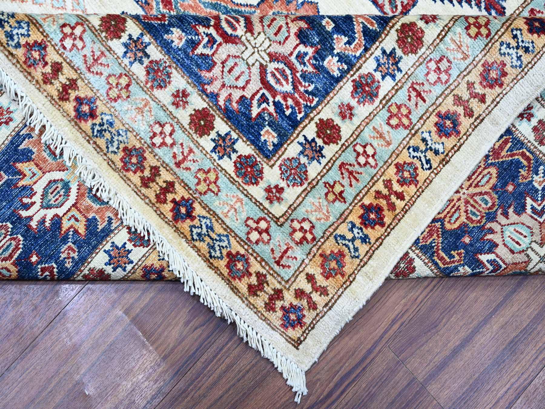 Kazak Oushak hand-knotted wool rug in Ivory & Blue, 9'2" x 11'10" — SKU O074551 (view 6)