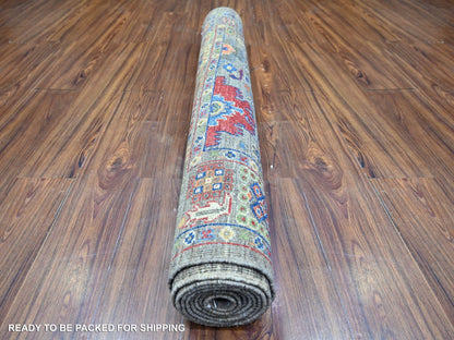 Grey 4'1" x 9'8" Oushak And Peshawar Hand knotted Wool Rug - Sku: O074560